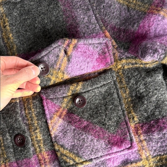 Peak Performance Plaid Gray, Pink, Purple Kelly Shirt Jacket Wool Shacket - Picture 7 of 16
